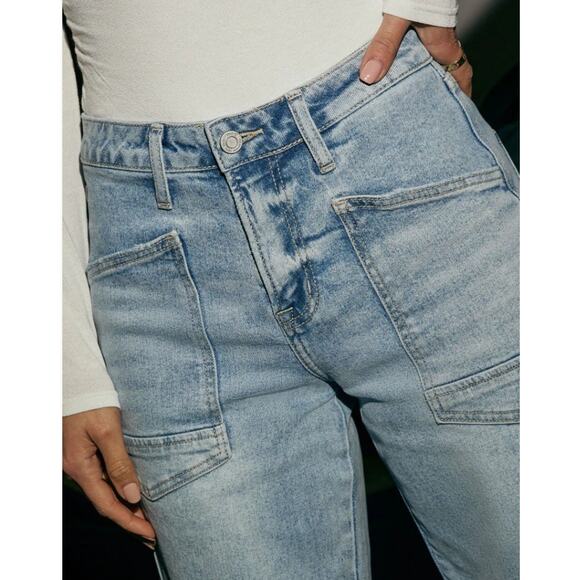 VERVET CITY LIGHTS BARREL JEANS Sz 25 Raw Hem High Rise Wide Leg Taper Stretch - Picture 3 of 16